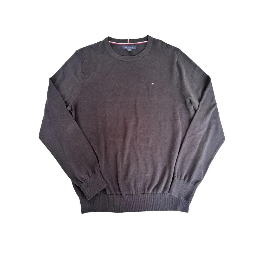 Tommy Hilfiger Black Knit Cotton Pullover Sweater Crew Neck Logo Men's Size L